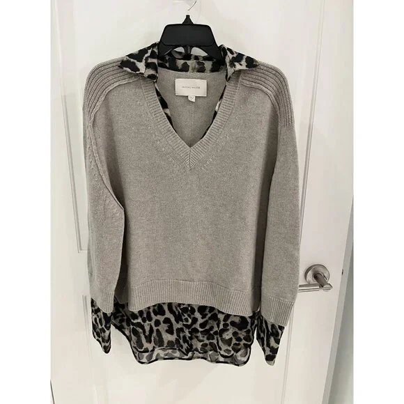 BROUCHU WALKER Layered Leopard Animal Print Sweater Sz LARGE Cashmere Wool - Picture 4 of 9